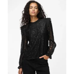 Blouse manches longues en dentelle Colline noir Ella