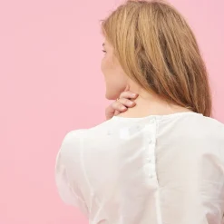 Blouse manches longues élastiquées femme - Rose blanc en coton