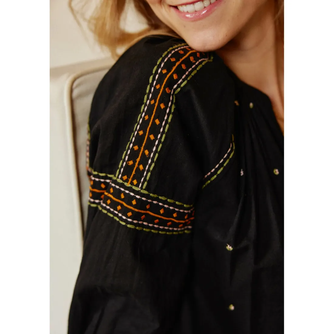 Blouse noire Sloane en coton