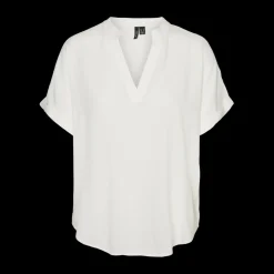 Blouse poignets repliés col fendu manches larges manches courtes blanc en viscose Lise