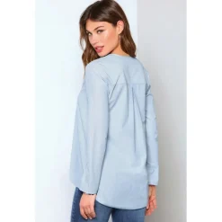 Blouse rayée asymétrique manches longues femme - Imprimé bleu
