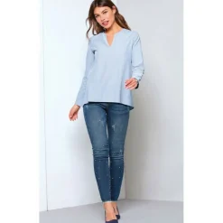 Blouse rayée asymétrique manches longues femme - Imprimé bleu