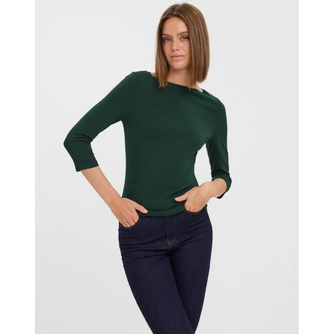 Blouse Regular Fit Col bateau Manches 3/4 Longueur regular vert Julia