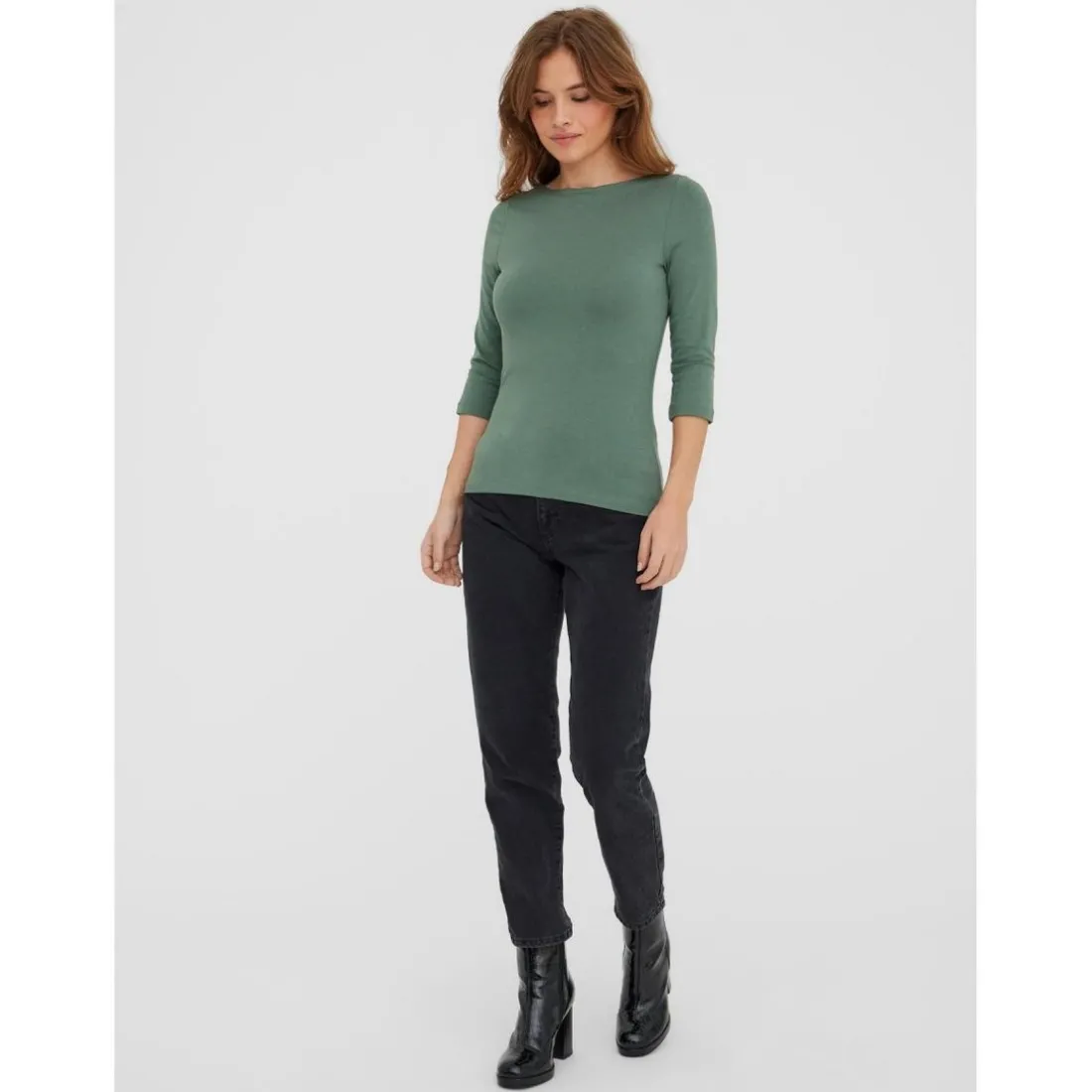 Blouse Regular Fit Col bateau Manches 3/4 Longueur regular vert Cate