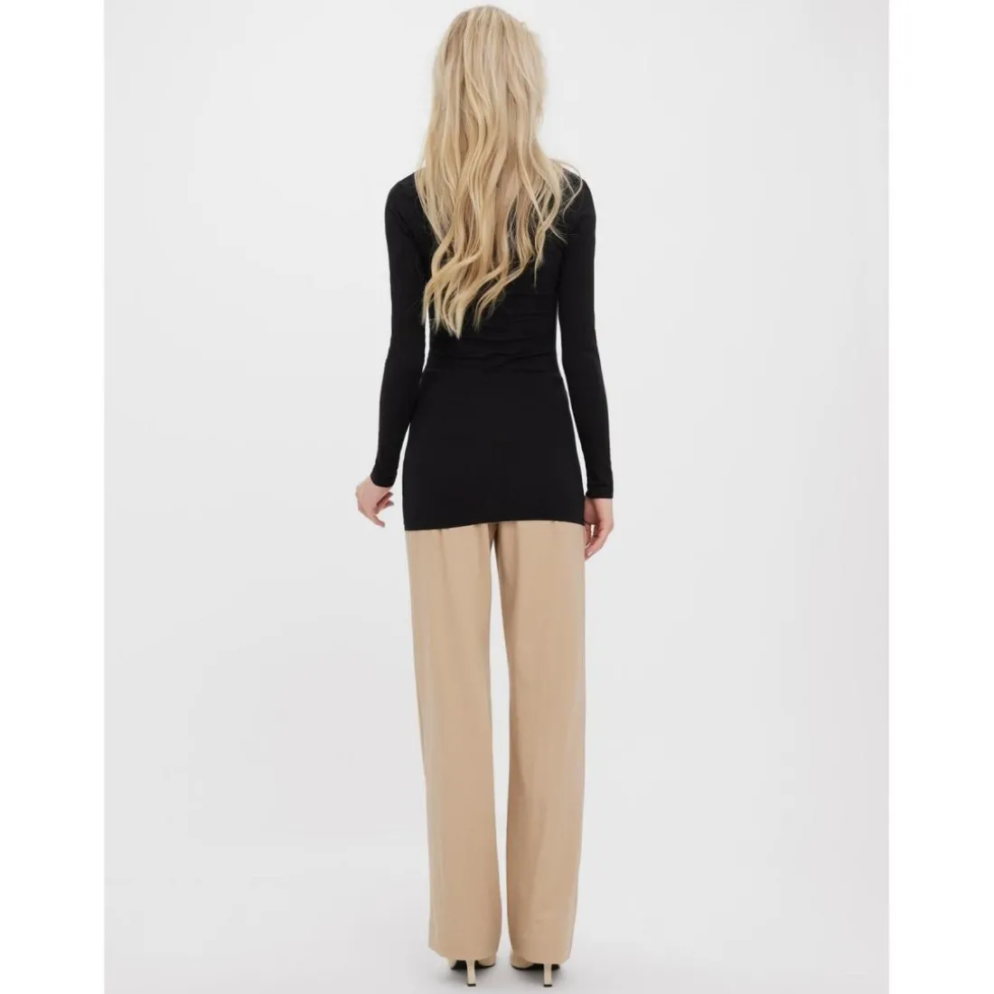 Blouse Regular Fit Col en U Manches longues Extra long noir