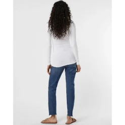 Blouse Regular Fit Col en U Manches longues Extra long blanc