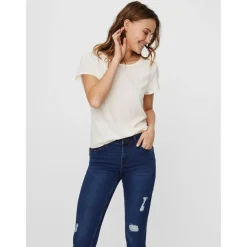 Blouse Regular Fit Col rond Manches courtes Longueur regular blanc en viscose