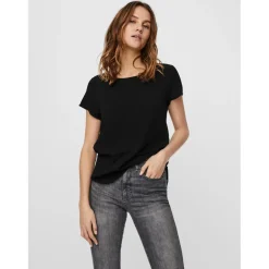 Blouse Regular Fit Col rond Manches courtes Longueur regular noir en viscose