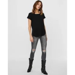 Blouse Regular Fit Col rond Manches courtes Longueur regular noir en viscose
