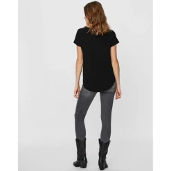 Blouse Regular Fit Col rond Manches courtes Longueur regular noir en viscose