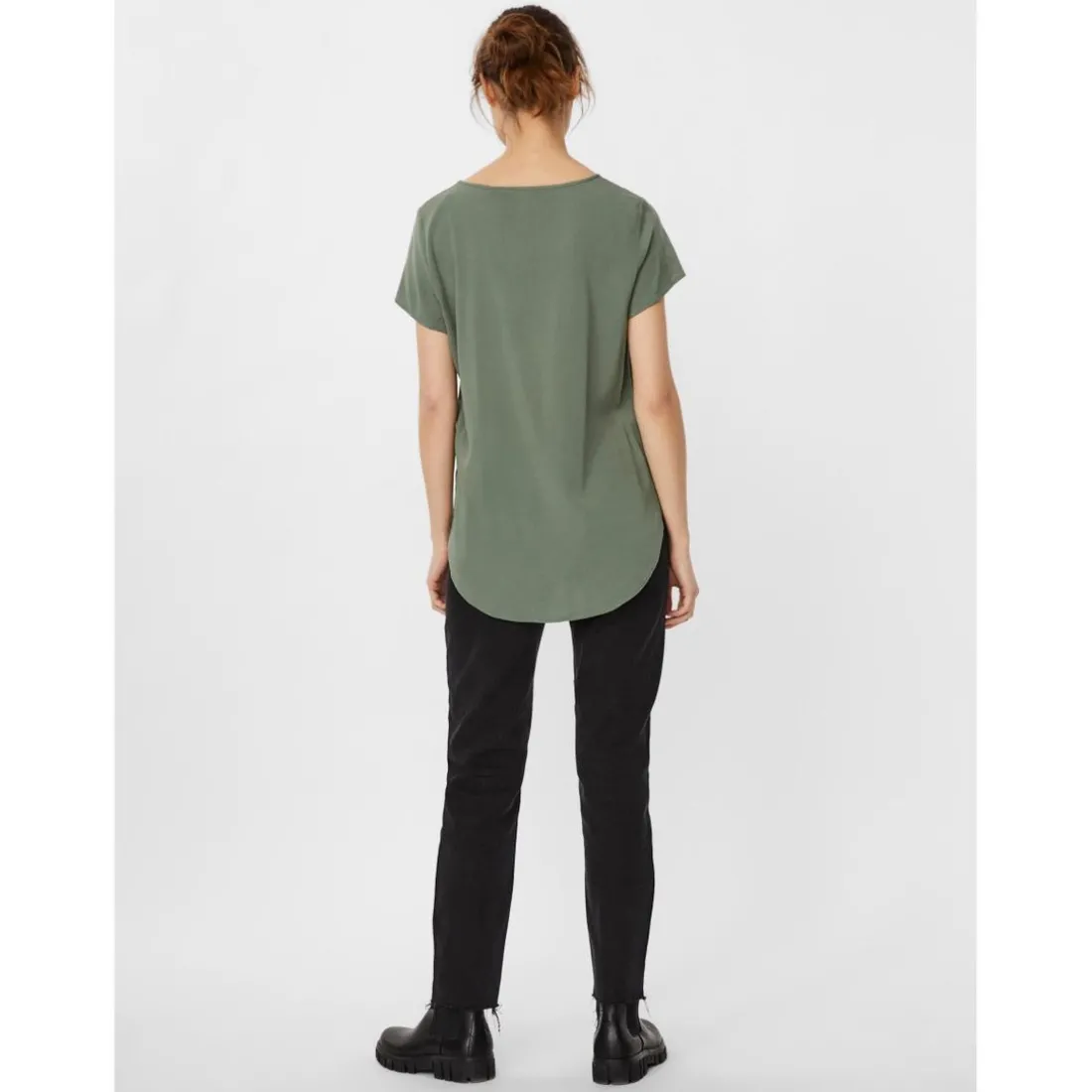 Blouse Regular Fit Col rond Manches courtes Longueur regular vert en viscose