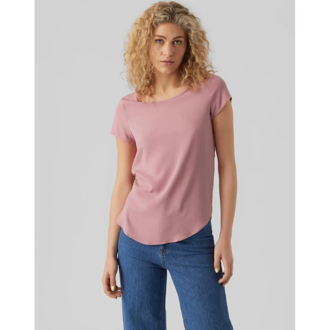 Blouse Regular Fit Col rond Manches courtes Longueur regular rose en viscose