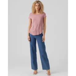 Blouse Regular Fit Col rond Manches courtes Longueur regular rose en viscose