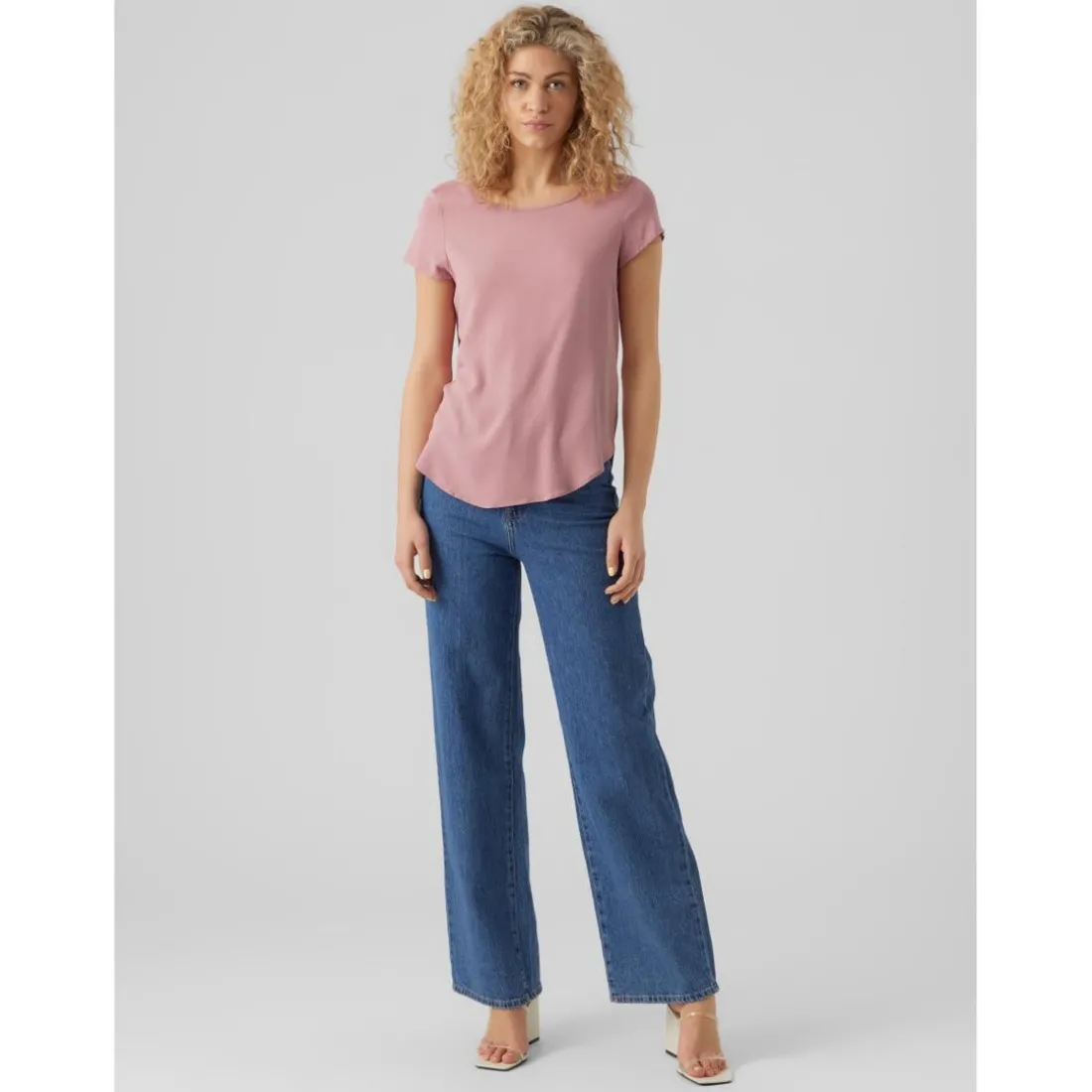 Blouse Regular Fit Col rond Manches courtes Longueur regular rose en viscose