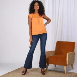 Blouse sans manche encolure en guipure femme - Orange