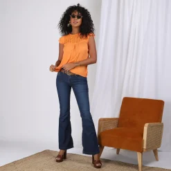 Blouse sans manche encolure en guipure femme - Orange