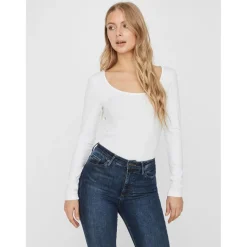 Blouse Slim Fit Col en U Manches longues blanc