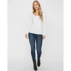 Blouse Slim Fit Col en U Manches longues blanc