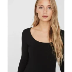 Blouse Slim Fit Col en U Manches longues Longueur regular noir