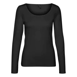 Blouse Slim Fit Col en U Manches longues Longueur regular noir