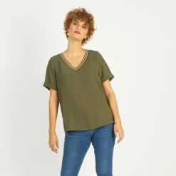 Blouses col V détail bandes à l'encolure Elena