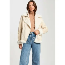 Blouson zippé suédine ivoire