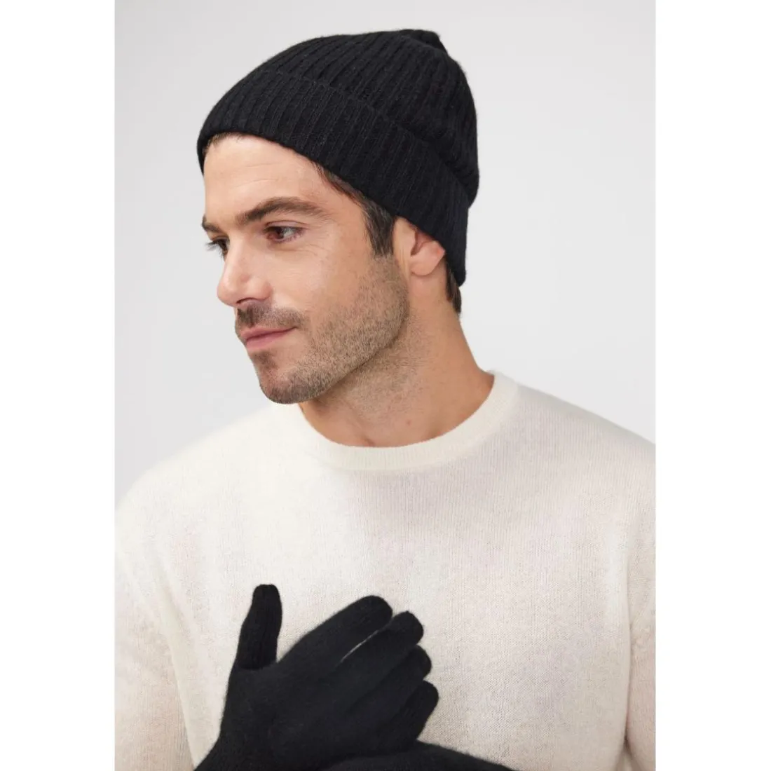 Bonnet unisexe en cachemire noir