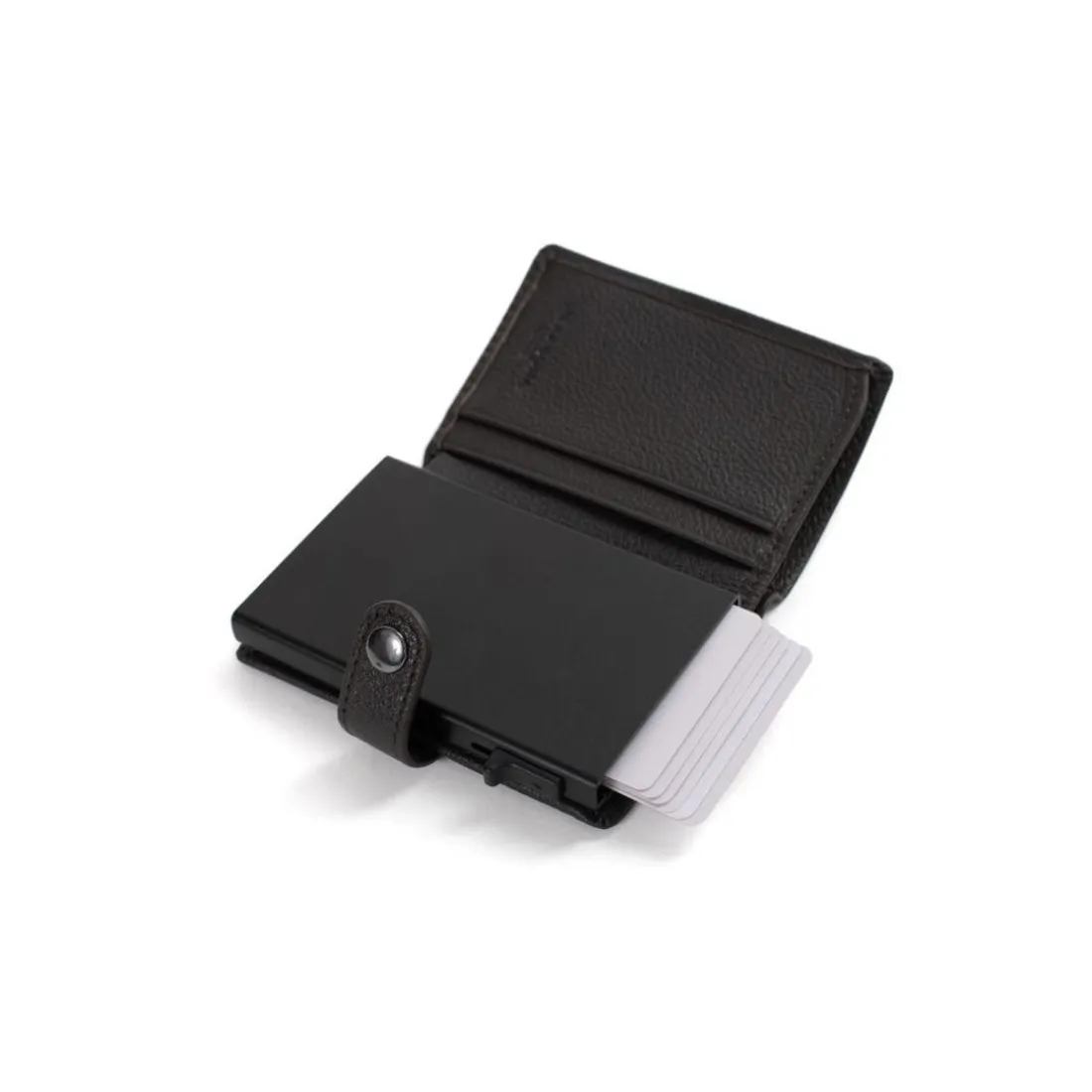 Boîtier porte-cartes Stop RFID Cuir CONFORT Marron foncé Clio