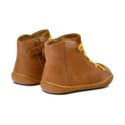 Bottines marrons à lacets jaunes enfant - Peu Cami Kids marron clair en cuir