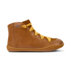 Bottines marrons à lacets jaunes enfant - Peu Cami Kids marron clair en cuir