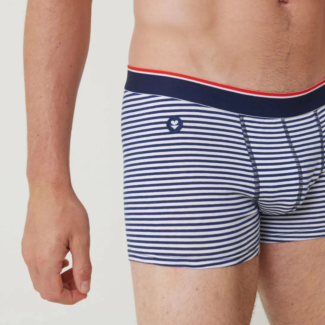 Boxer bleu marine à rayures en coton