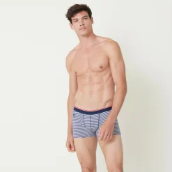 Boxer bleu marine à rayures en coton