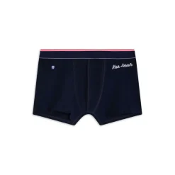 Boxer Brodé bleu en coton