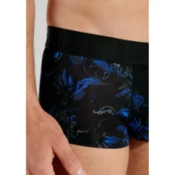 Boxer noir avec motif feuille bleu