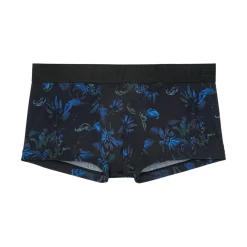 Boxer noir avec motif feuille bleu
