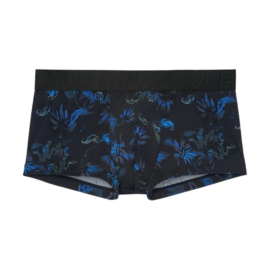 Boxer noir avec motif feuille bleu