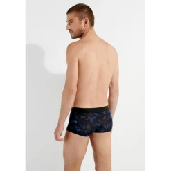 Boxer noir avec motif feuille bleu