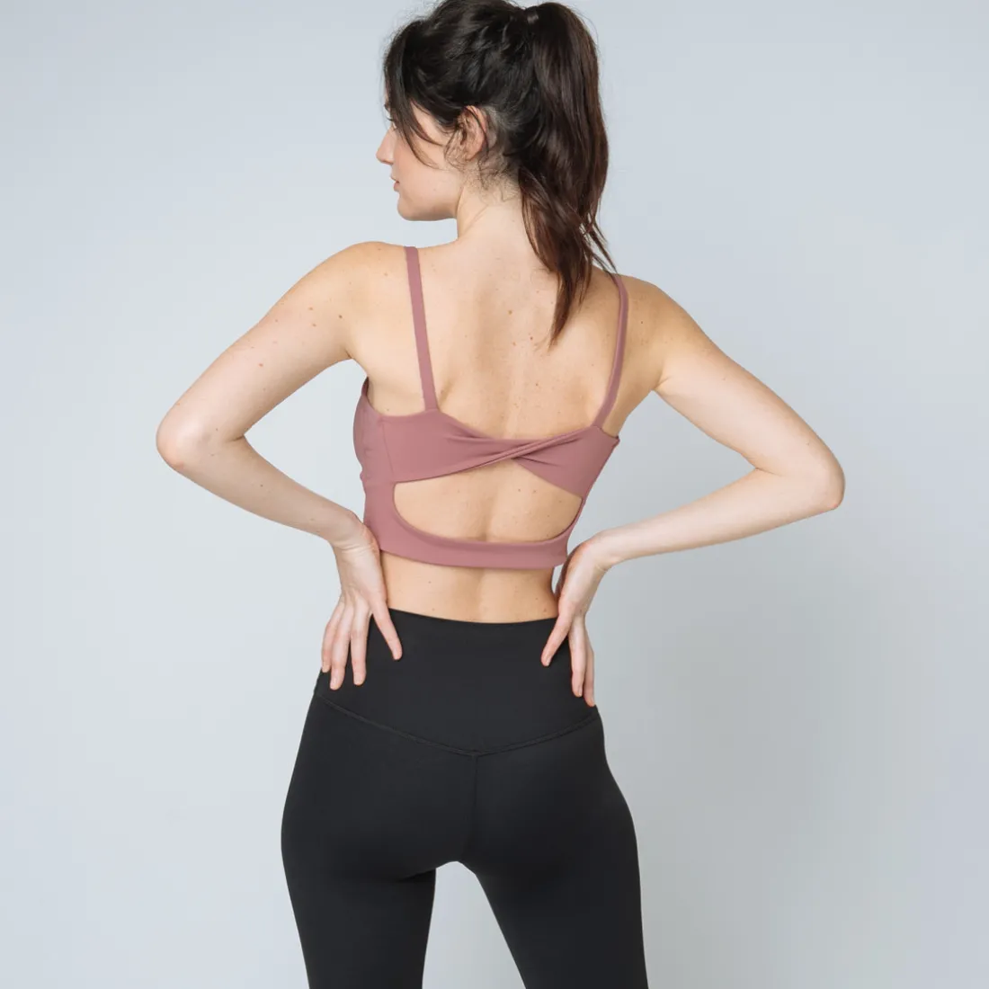 Brassière de sport dos croisé Femme rose en nylon