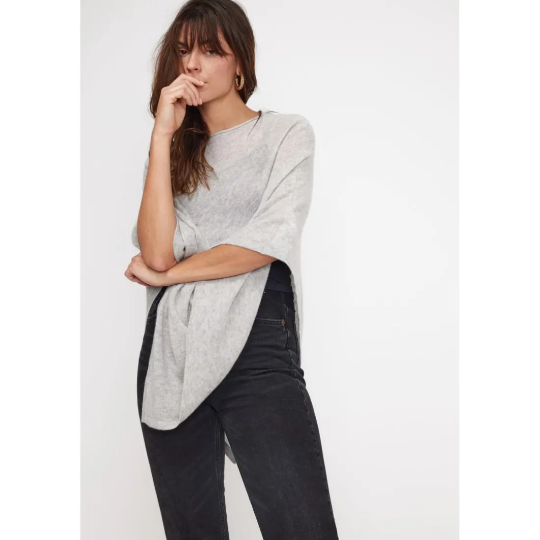 Cape poncho femme ZARINA en cachemire gris perle