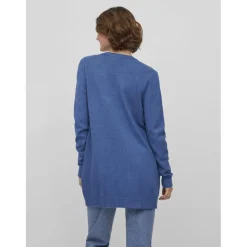 Cardigan col fendu bleu en viscose Nia