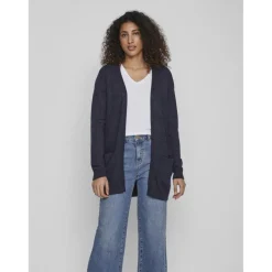 Cardigan col fendu bleu en viscose Daisy