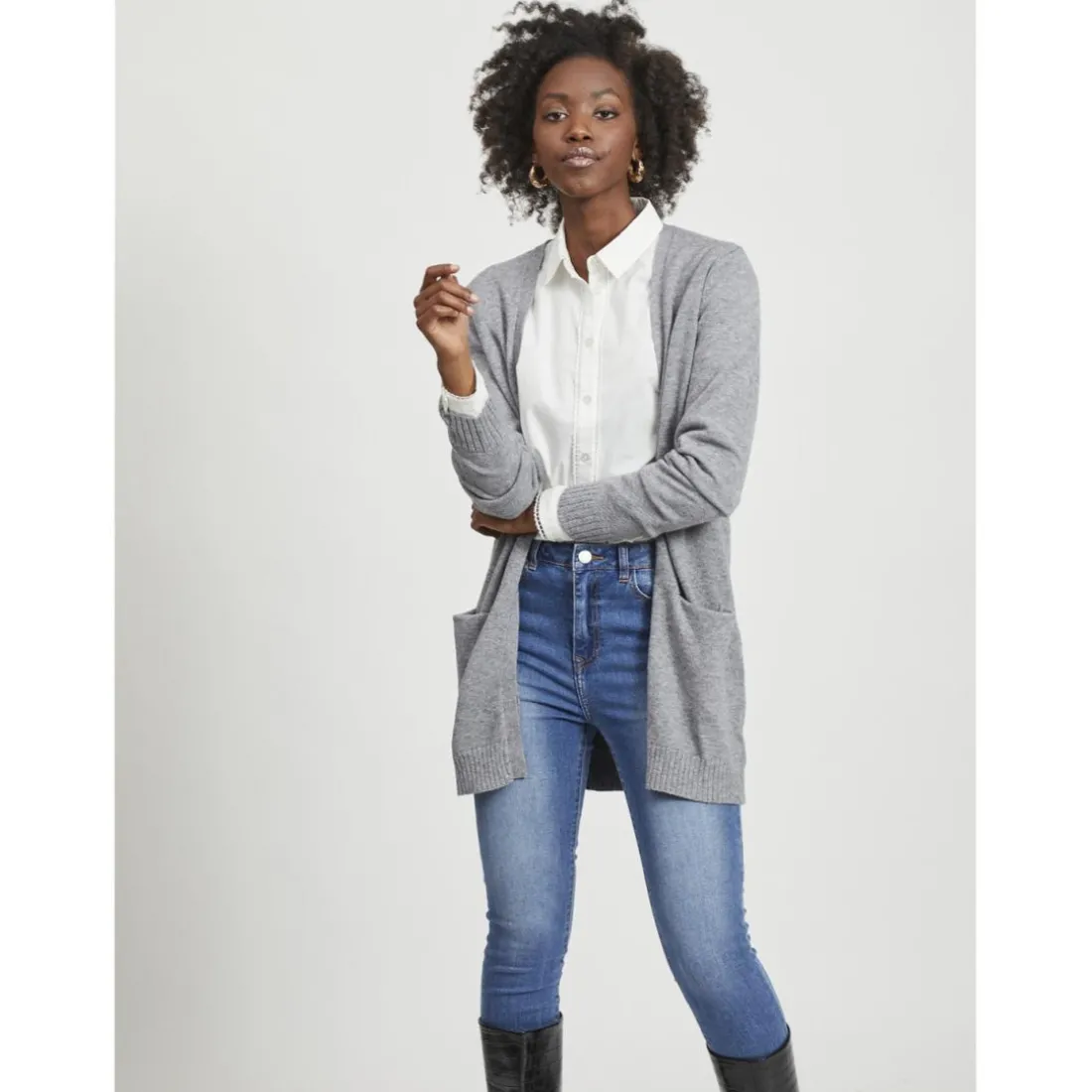 Cardigan col fendu gris en viscose Ida