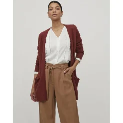 Cardigan col fendu marron en viscose Elia