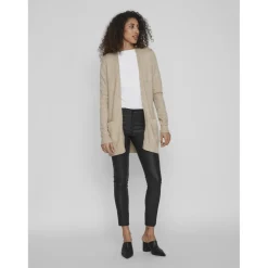 Cardigan col fendu marron en viscose Lana