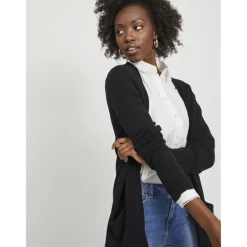 Cardigan col fendu noir en viscose