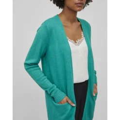 Cardigan col fendu turquoise en viscose Vivi