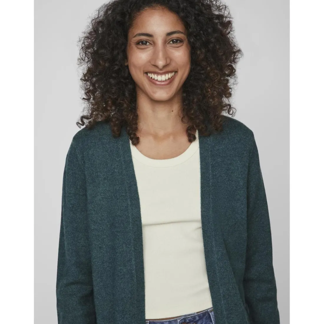 Cardigan col fendu turquoise en viscose Ivy