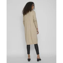 Cardigan col fendu poignets côtelés marron en viscose