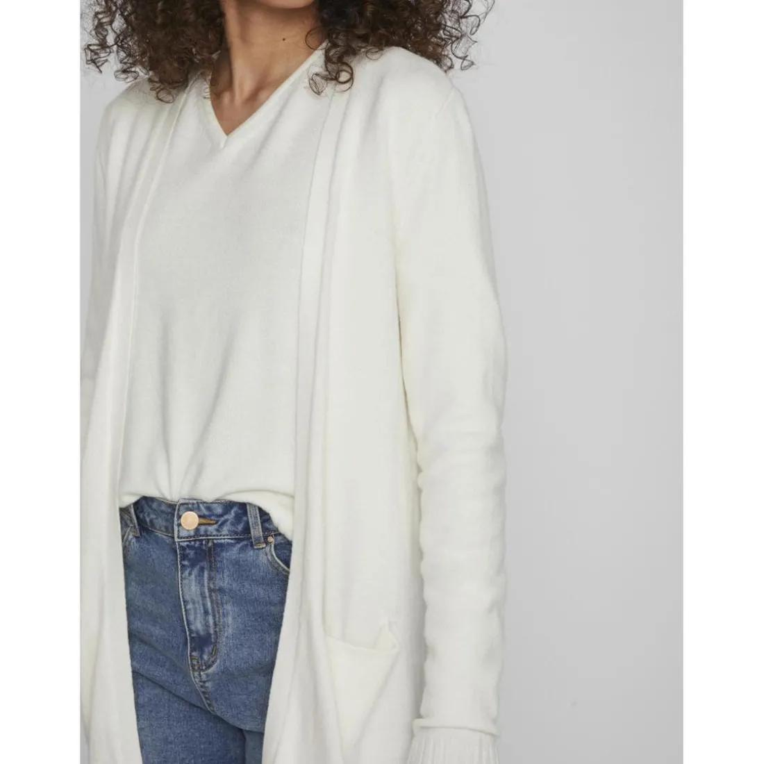 Cardigan col fendu poignets côtelés blanc en viscose