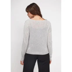 Cardigan col rond femme ZIKA en cachemire gris perle